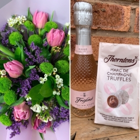 Spring Bouquet with Mini Prosecco and Chocolates